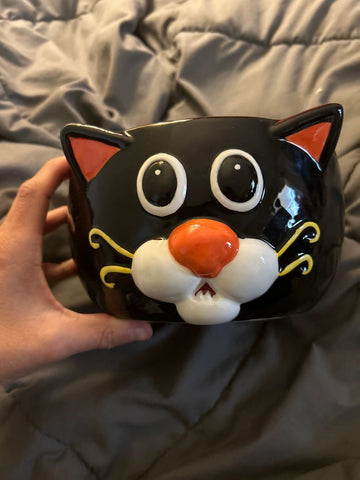 Halloween Decor 4in tall, 7in diameter black cat bowl Holiday