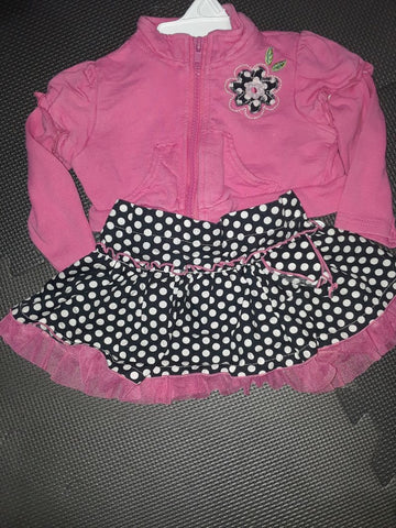 BabyWorks 2pc Pink/Black Dot Outfit 12 Months