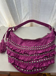 Betsy Johnson Pink ruffle and studded leather hobo bag Bag