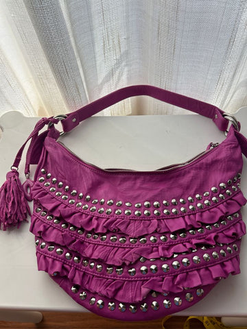 Betsy Johnson Pink ruffle and studded leather hobo bag Bag