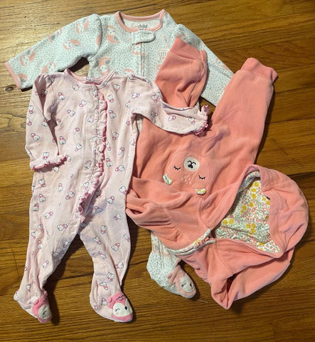 Various Set of 3 Sweet Pajamas 6-12 Months