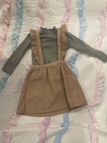 Wonder nation Kahki pleather jumper with green and white stripe shirt 3T/3