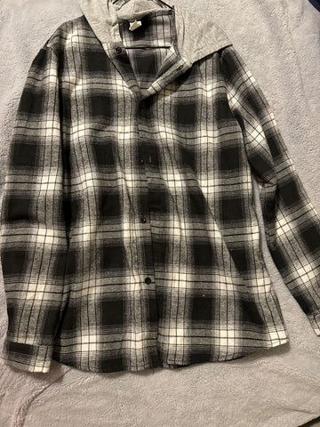 Button up with hood Black plaid 18-20