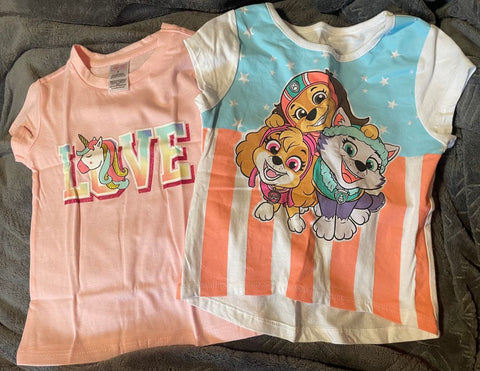 Various Paw Patrol and Love Unicorn Shirts 2T