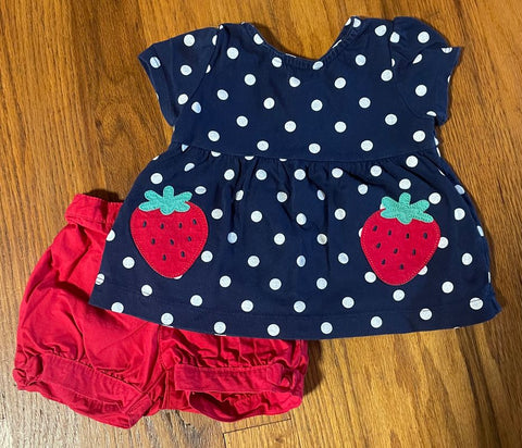 Child of Mine Girls Strawberry Polka Dot Shirt and Short Set 3-6 Months