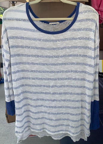 From TFD White long sleeve top with royal blue stripes Women's - S