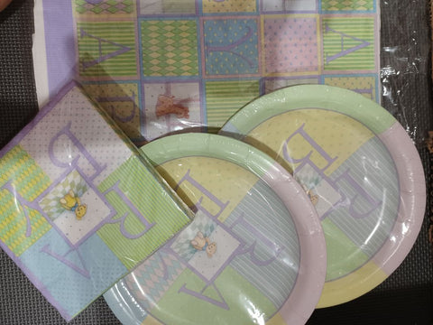 Baby Shower Tablecloth & 16 plates & napkins Holiday