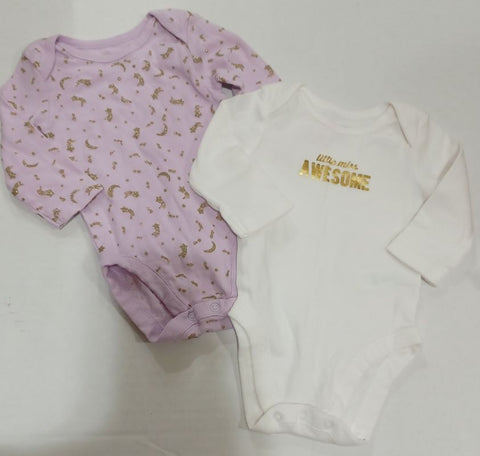 Children's Place Set of 2 Onesies Moon/Stars & Little Miss Awesome 0-3 Months