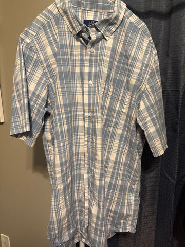 George 42/44 short sleeve blue plaid Men's - L