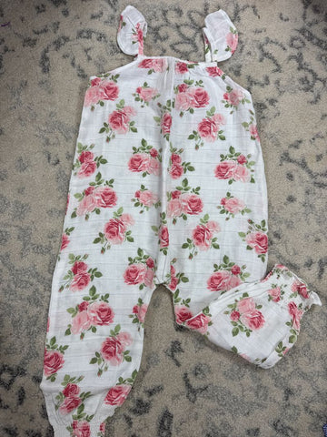 Mud Pie Gauze pink and white floral jumpsuit 3T/3