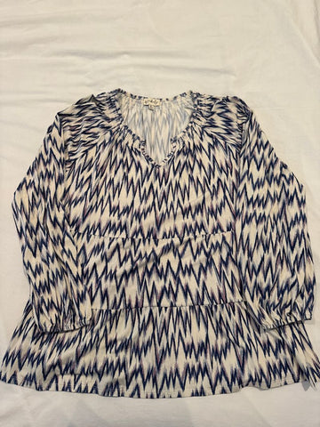 Wonderby Navy, beige and white chevron tunic Women's XL 16