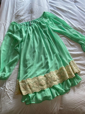 2tee couture Mint with lace ruffle short dress Women's - M