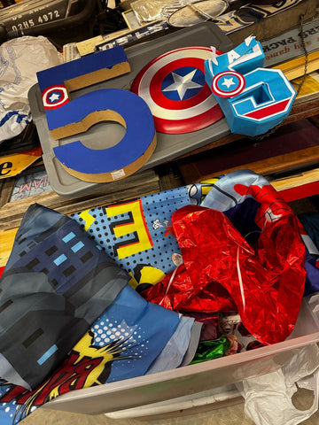 Superhero Box of Superhero birthday supplies with 5 decor Miscellaneous