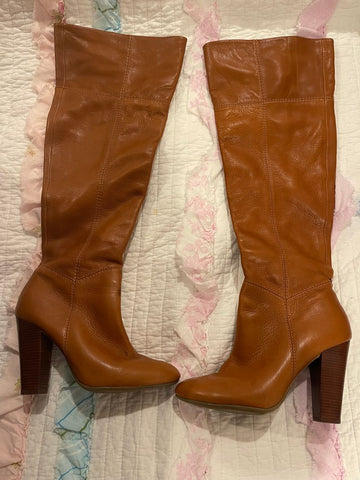 Aldo Brown knee high leather boots-small water stain on one foot 8-1/2 (Adult)