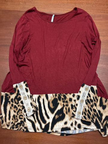Auditions Maroon animal print top Women's - M
