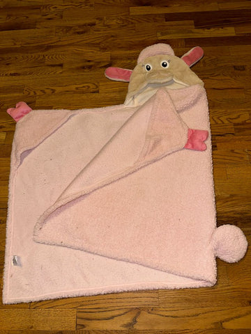 Hooded Blanket Pink Lamb plush hooded blanket with hand corners Miscellaneous