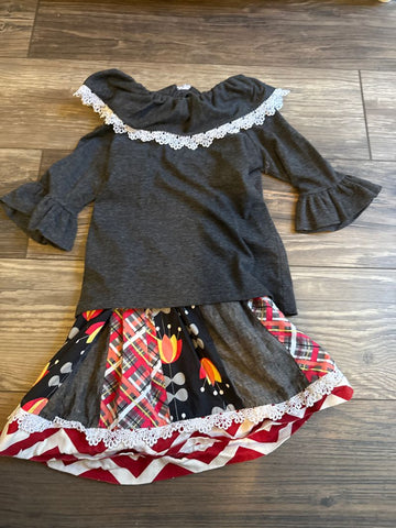 Owls and Bats Two piece outfit, ruffled sleeved shirt and skirt 6T/6X