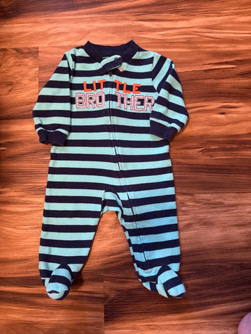Carters 3 mo teal and navy cotton footed zip up pjs 0-3 Months
