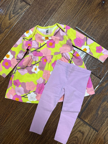 Tea Collection Pink yellow dress leggings 6-12 Months