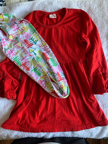 Unknown XL 5-6T red top with tree scarf 5T/5