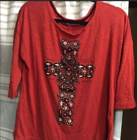 Cato Dark orange top with cross on front Women's - L