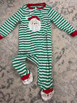 Just one you Green and white striped Santa footed pajamas 6-12 Months