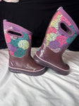 Bogs EUC deep purple with floral all weather boots 10 (Lil' Kid)