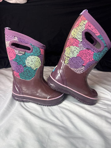 Bogs EUC deep purple with floral all weather boots 10 (Lil' Kid)