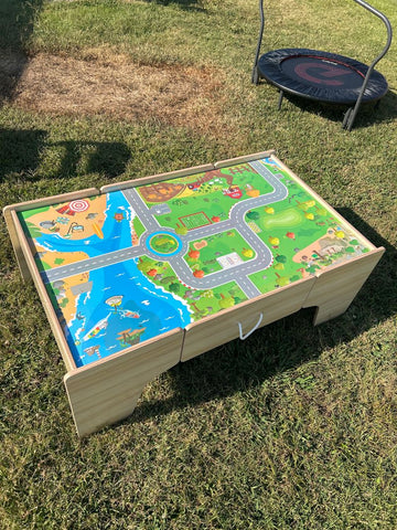 Unk Wooden train table with drawer. No tracks or trains Playsets