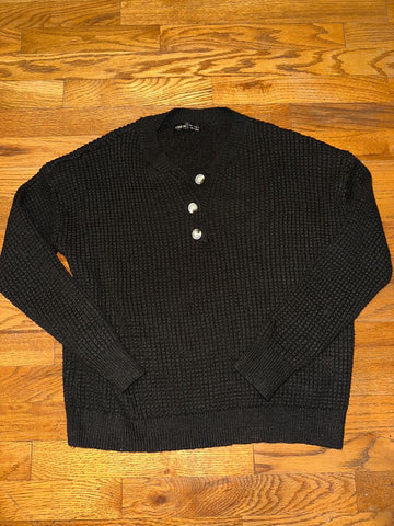 SHEIN Medium black waffle cropped sweater 3 buttons Women's 8