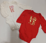 Children's Place Set of 2 Love Onesies Red White 0-3 Months