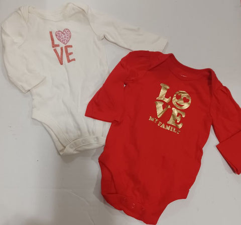 Children's Place Set of 2 Love Onesies Red White 0-3 Months
