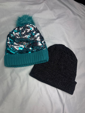 Variety Youth beanie hats blue with sequins and black with sparkles Hat