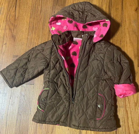 Pink Platinum Chocolate and Pink Heart Winter Jacket 24 Months