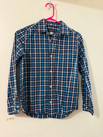 Children place Blue navy red plaid long sleeve 10
