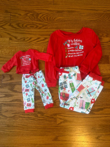 American Girl Matching Christmas PJ set 4T/4