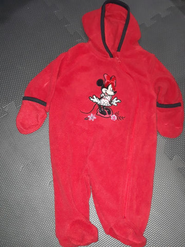 Disney Fleece Snowsuit Minnie Mouse Red Footed 0-3 Months