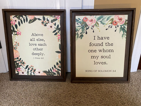 Floral Bible Verse Prints Pair of 2 wall prints- approx 2ft x 16 inches each Decor