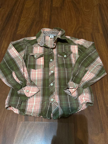 Hartstrings Green, red, white button up shirt 5T/5