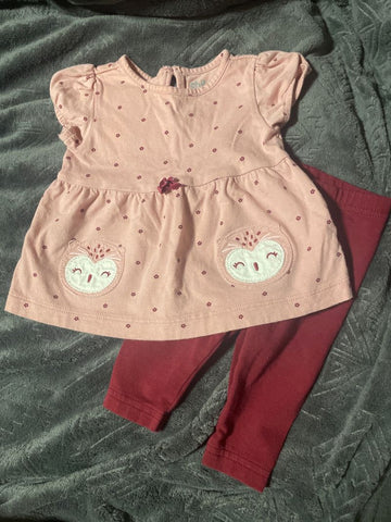 Child of Mine Pink and Burgundy Owl Outfit 0-3 Months