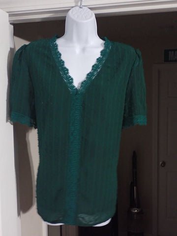 Amazon Green v neck top with lace detail Women's - M