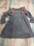 Trotter St Blue and white striped dress with pink ruffles on shoulders 3T/3