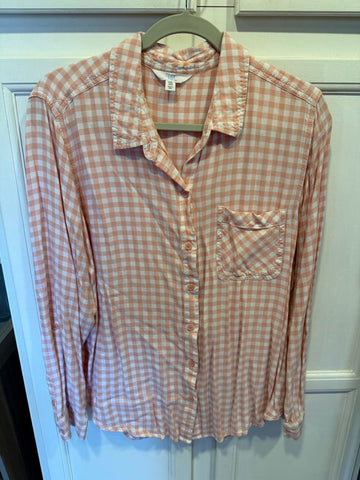 Time and Tru Pink/white checkered shirt Women's XXL 18