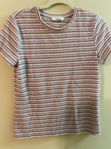 Liverpool Womens short sleeve striped ribbed shirt top Women's - M