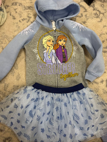 Frozen Skirt & Hoodie- for play- pills and wear on sleeves. 4T/4