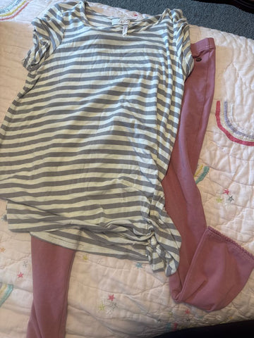 Matilda Jane Outfit grey striped top and pink bottoms 14