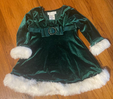 Bonnie Jean Stunning Green Velvet Christmas Dress 2T