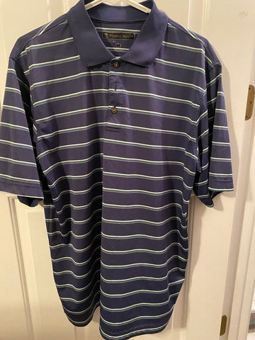 Pebble Beach Navy Stripe Golf Shirt Men's - L
