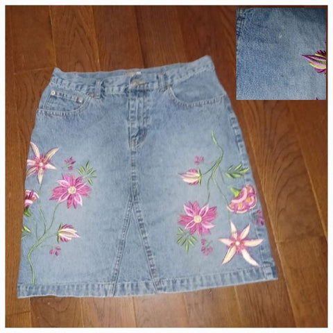 Sloane St Skirt Jean w Flowers small spot - see inset 8