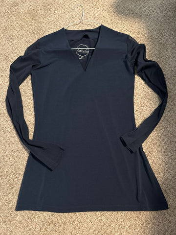 Inc Navy dress top, sheer sleeves Women's - M